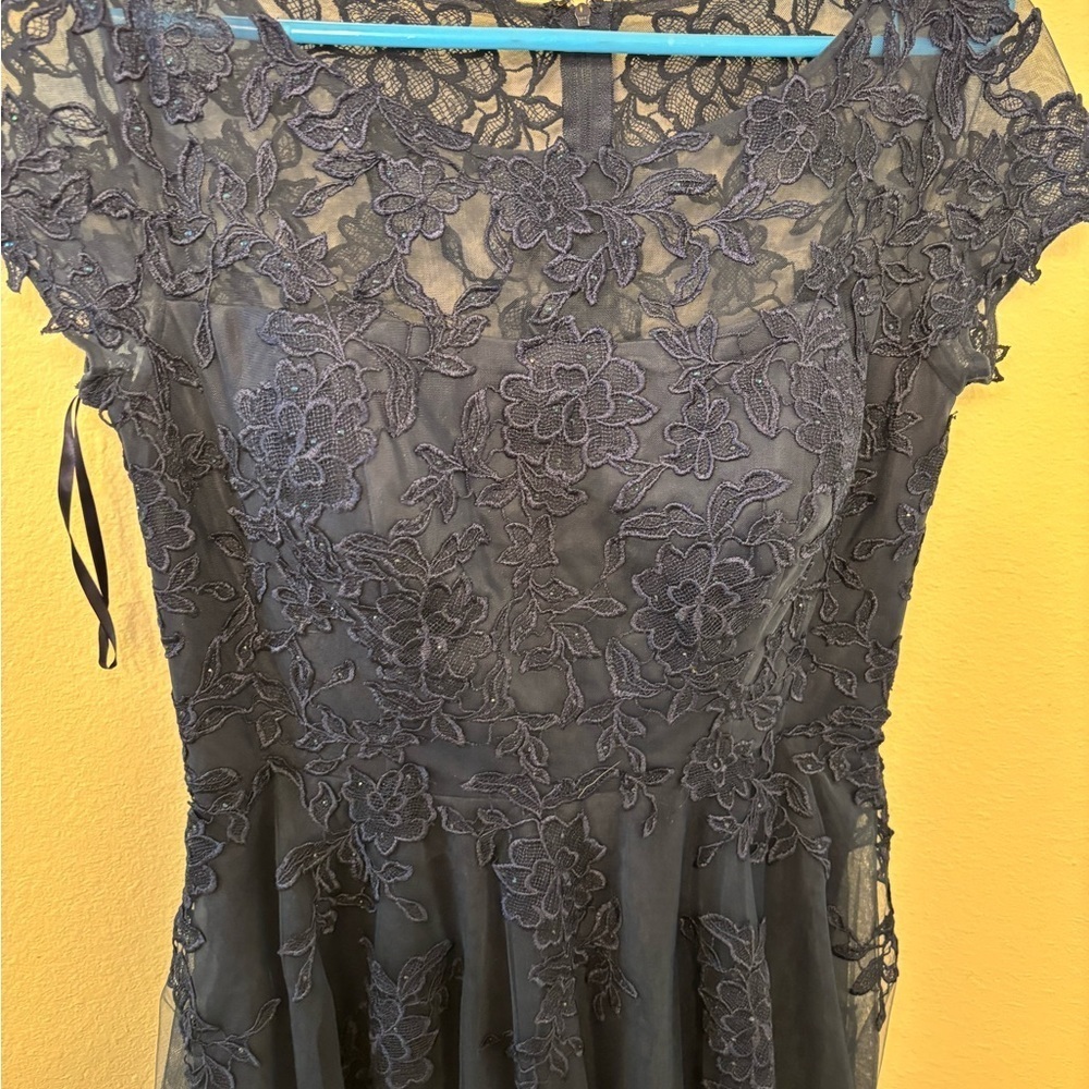 La Femme Navy Floral Lace maxi wedding guest mother of the bride Dress - Picture 6 of 8